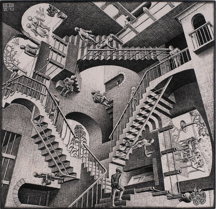 Maurits Cornelis Escher "Relativity" - Gold: Up or Down?