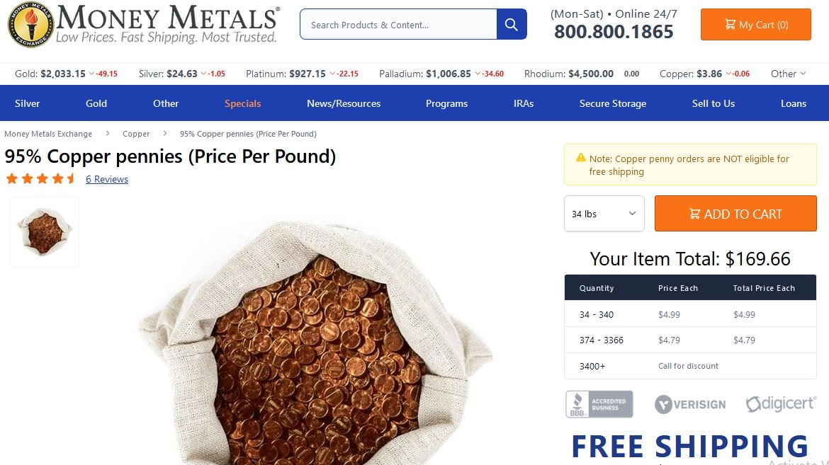 Money Metals Exchange - 95% Copper Pennies/Junk Silver Buying Guide - Screenshot