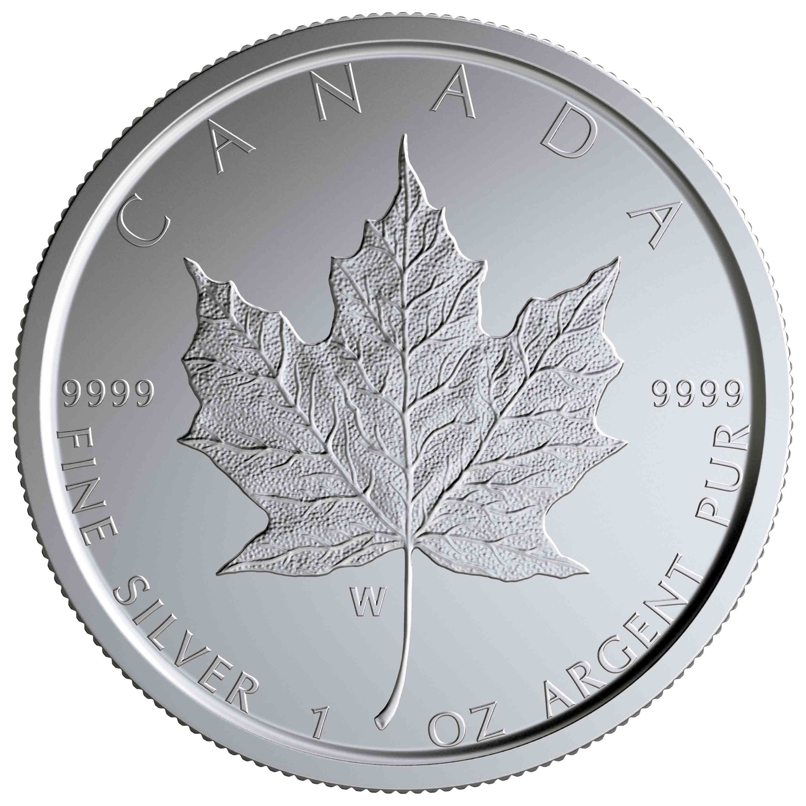 2019 Silver Maple Leaf with "W" Winnipeg Mint Mark - reverse side