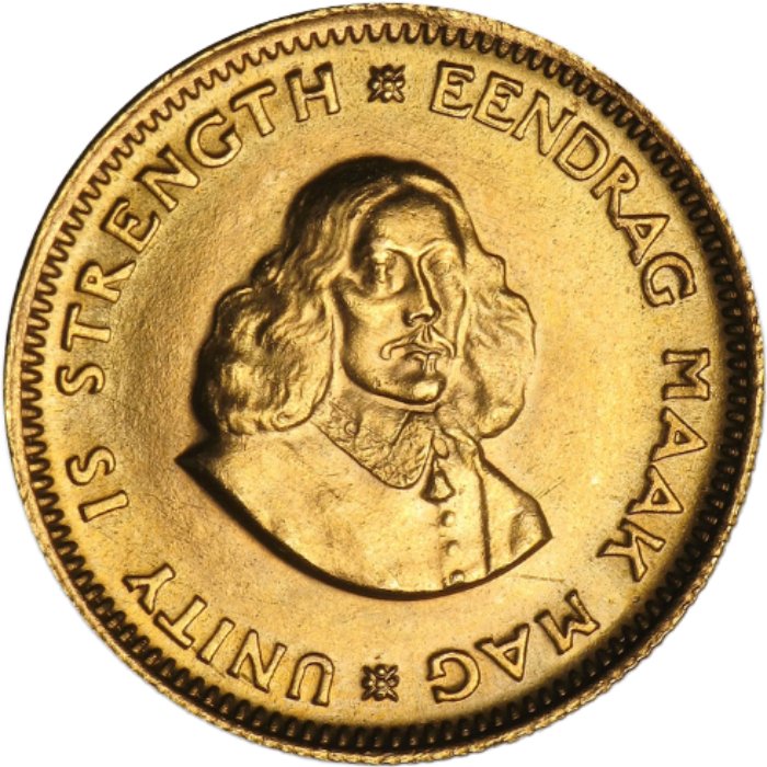 1969 South African 1-Rand gold bullion coin - obverse side