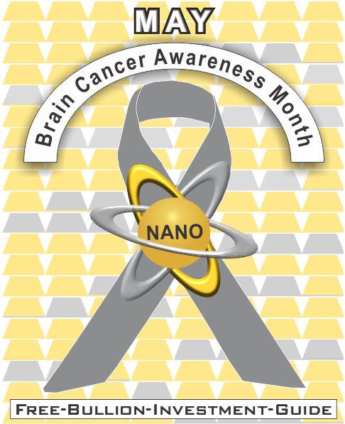 Brain Cancer - May Cancer Awareness Ribbon - Gold Nano Logo