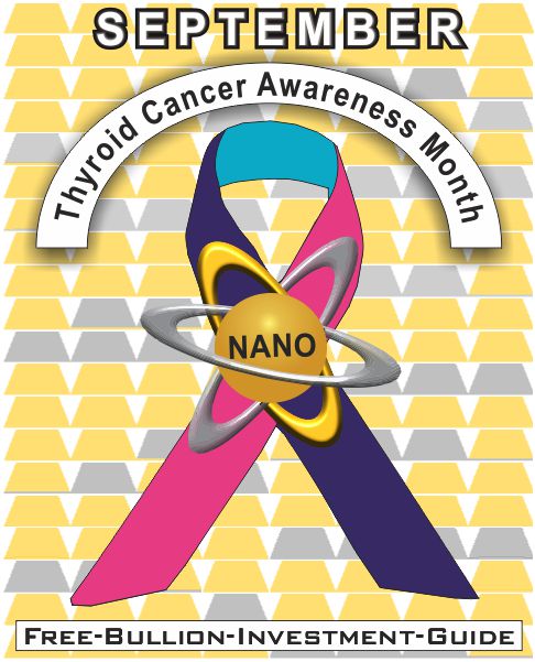 Thyroid Cancer Awareness Ribbon - Gold Nano - September