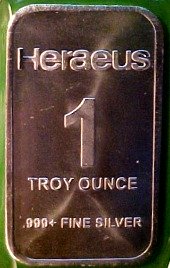 Heraeus minted silver bullion bar