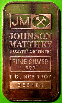 Johnson Matthey 1oz. Silver Bar - Obverse Side