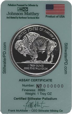 Johnson Matthey 1oz. Stillwater Palladium Bullion Round - Reverse Side
