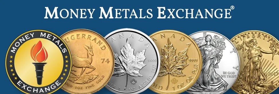 Money Metals Exchange - Blue Horizontal Banner Ad w/Coins