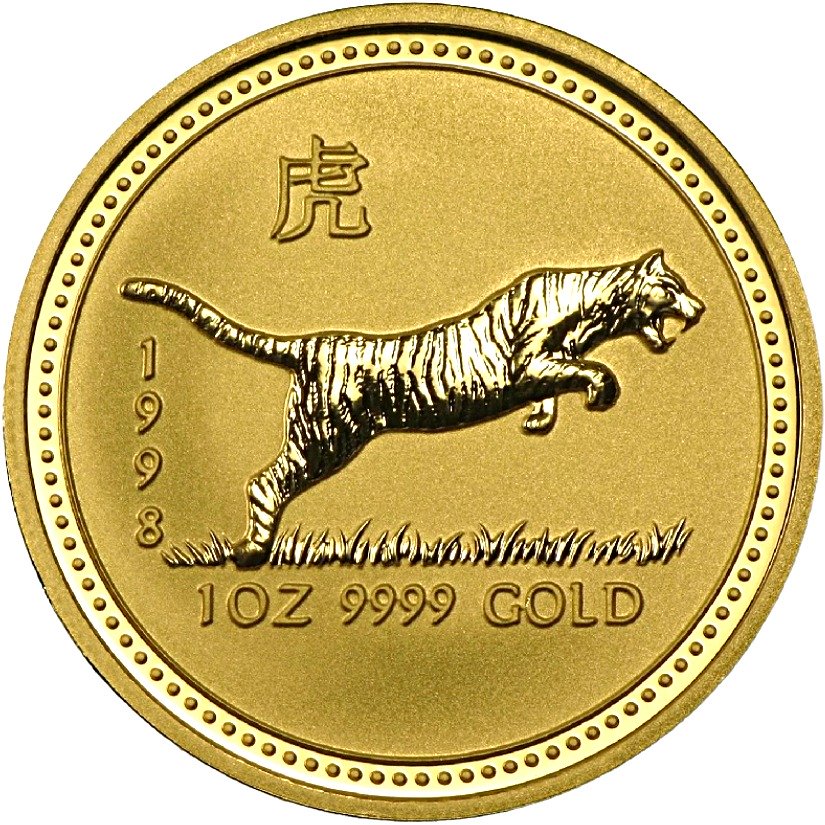 1998 - Australian Gold Lunar Bullion Coin - Series I - Year of the Tiger - Reverse Side