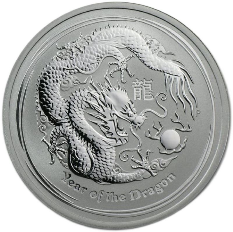 2012 1oz. Australia Lunar Silver bullion coin - Year of the Dragon - Series II - Reverse side