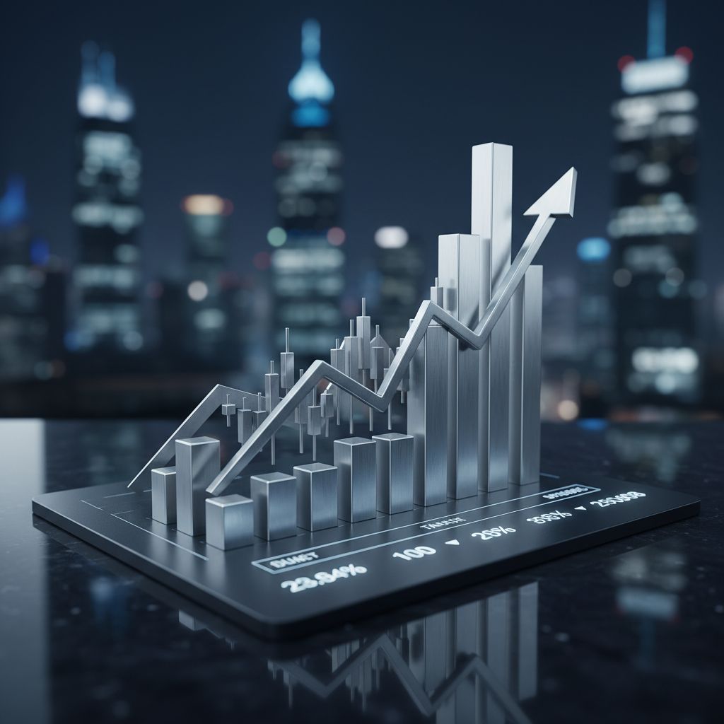 Ai Image - Silver Price 3-D Chart with Cityscape behind it